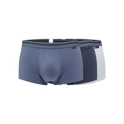 Pack of three blue, mid blue and navy hipster trunks